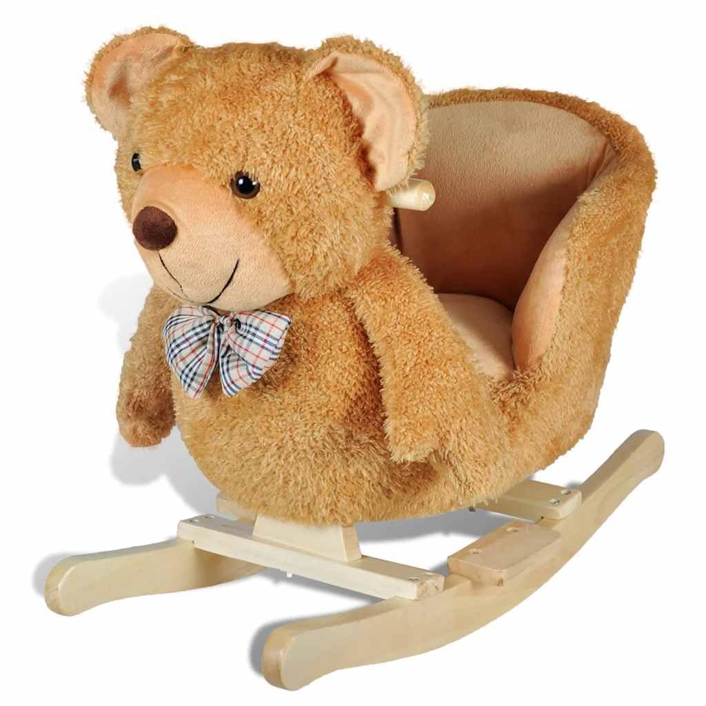 Schaukeltier Teddybär für Kleinkinder, Plüsch Schaukelbär mit Sicherheitsgurt, kuscheliges Schaukeltier ab 12 Monaten, stabiles Schaukelpferd aus weichem Material, 60x32x54 cm
