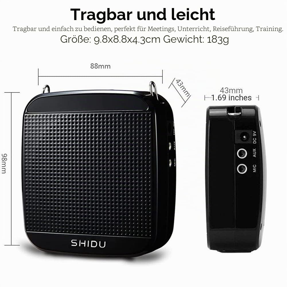 Sprachverstärker Tragbarer SHIDU Stimmverstärker Lautsprecher mit Mikrofon Tragbar Headset 15W 2000mAh wiederaufladbarem Persönlicher Mini PA Verstärker für Lehrer, Reiseleiter, Yoga