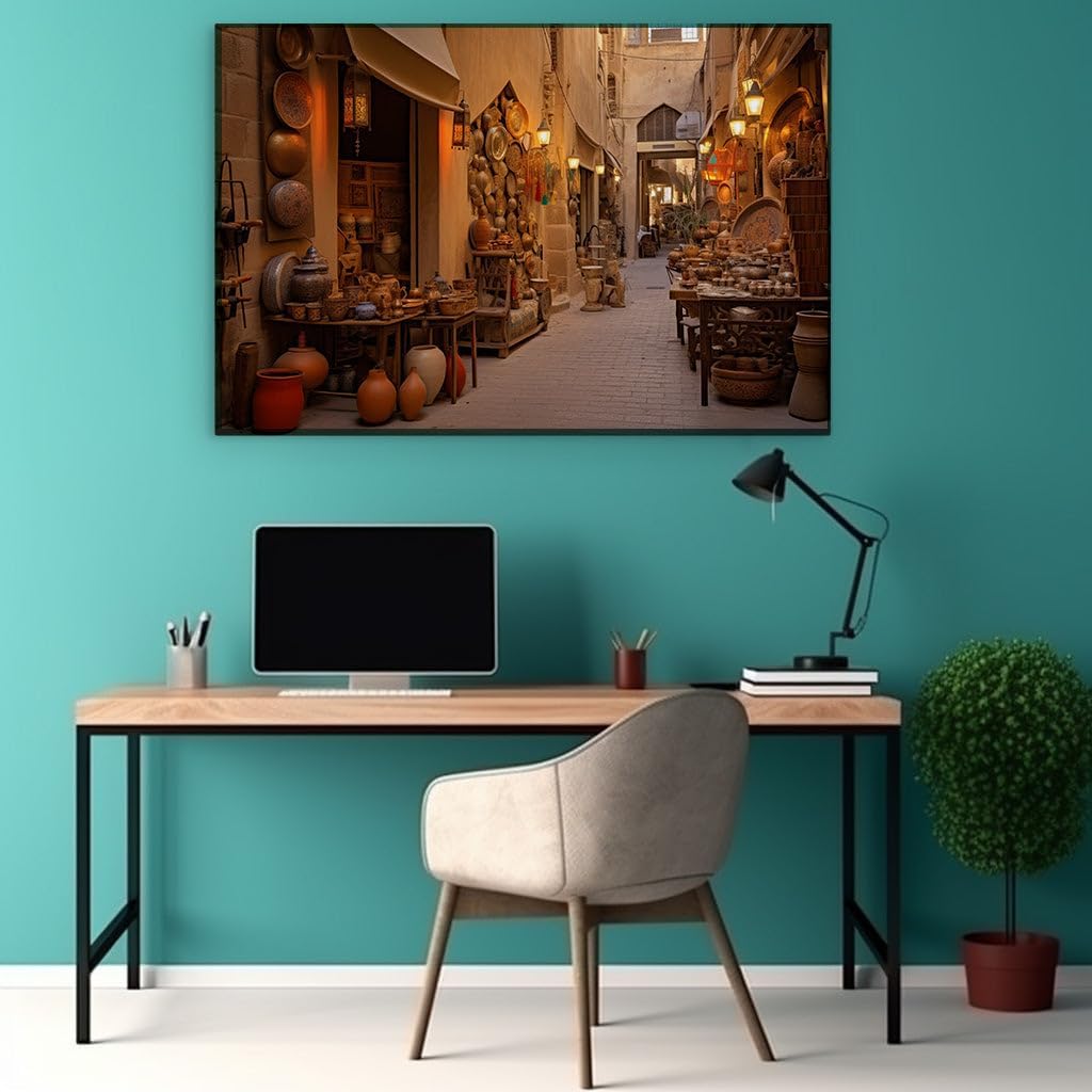 Canvas for Living room. Step Back in Time: Discovering the Enchantment of an Ancient Arabic Market Alley, 27 x 18 inch Canvas Wall Art - Contemporary Masterpieces - Modern Home Decor