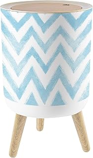 Small Trash Can with Lid seamless Watercolor stripe kids Abstract blue print Graphic zigzag 1.8 Gallon/7L Garbage Can Waste Bin with Press Top Lid Legs Waste Basket for Bathroom Kitchen Bedroom
