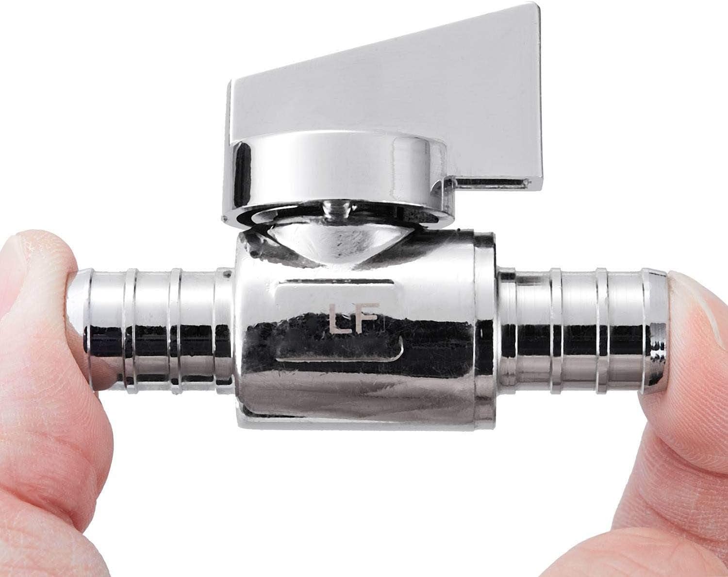 Minimprover 2 Pack LF Brass,1/2" Pex x 1/2" PEX Chrome-Plated 90° Angle Stop Shut-Off Ball Valve For Faucet Or Toilet Installation With 4 Rings