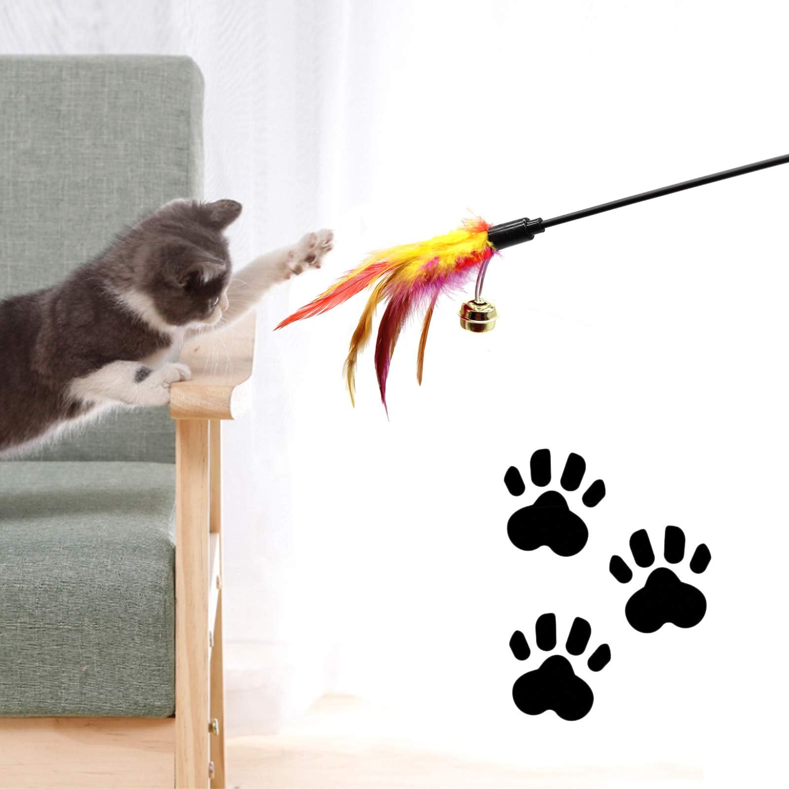 Set of 6 Feather Wands for Cats - Variable Colour - Coloured Feathers - for Cats and Kittens - Image 3