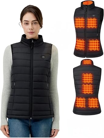 Womens Heated Vest with 16000 mAh Battery Pack Included, Ergonomics Heating System, Smart Temp Control, Lightweight Heated Jacket for Women,Black,XS