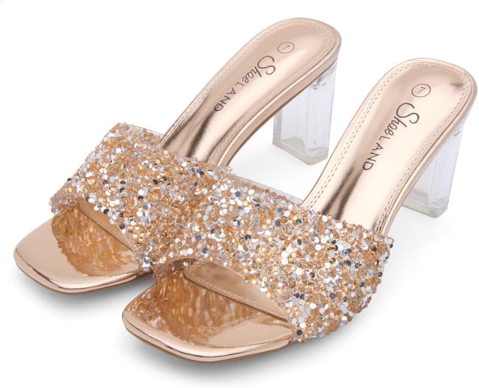 Shoe Land Clear Heels for Women – 3 Inch Chunky Heeled Mules, Transparent Slip-On Square Toe Slides | Dressy Clear Sandals for Wedding, Party & Casual Wear - Image 5