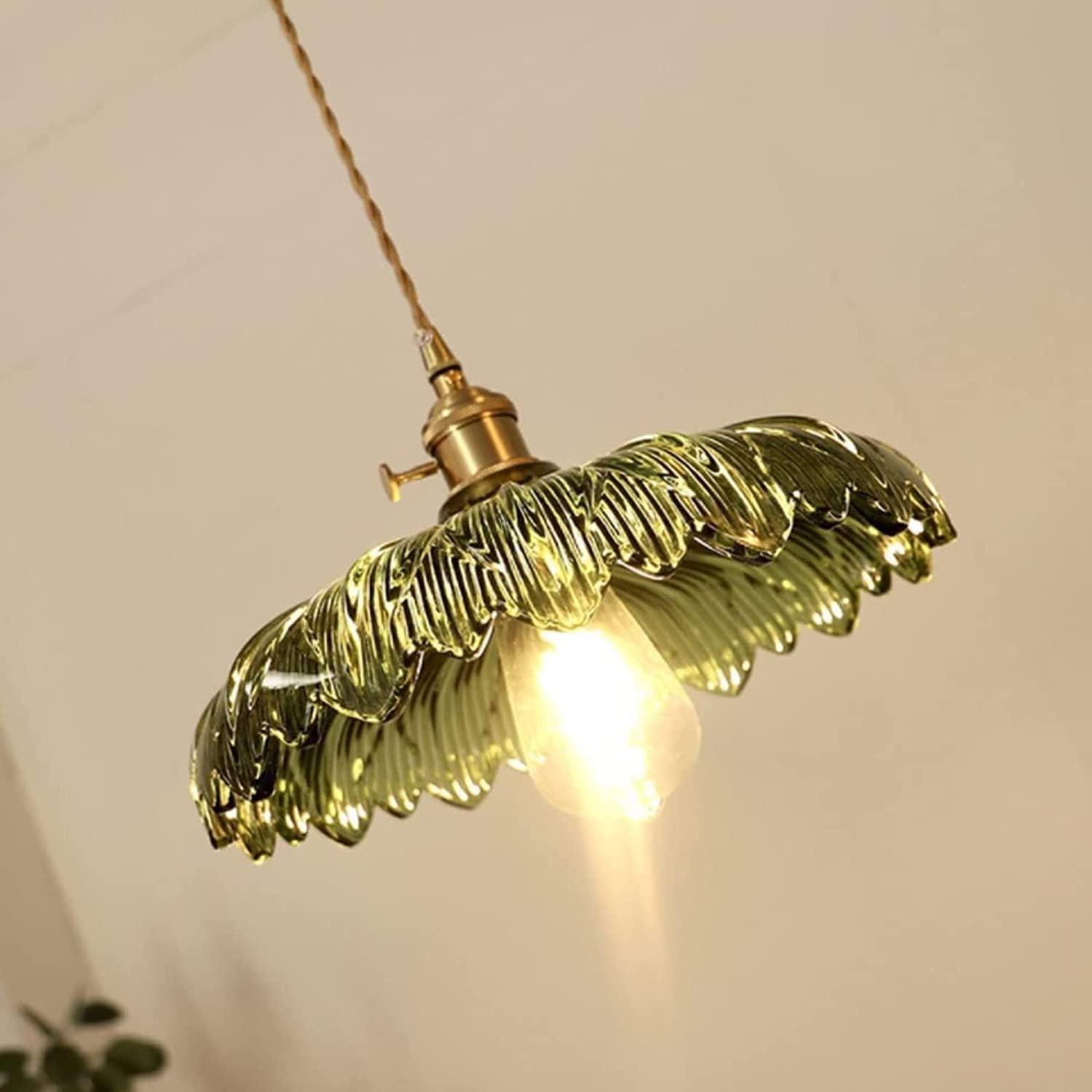 Moderne Lampe Suspendue en Verre Ondulé Fleur Vintage Suspension Déco