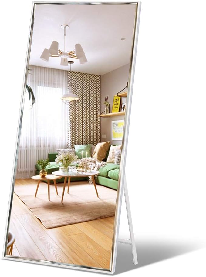 Full Length Mirror 65"x23.6" Standing or Wall Hanging, Vertical White Frame HD