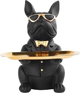 French Bulldog Statue,Key Bowl for Entryway Table Resin Bulldog Statue Storage Tray Modern Style Decorations for Home Table, Living Room, Bedroom, Office, Animal Sculpture for Coin (BK)
