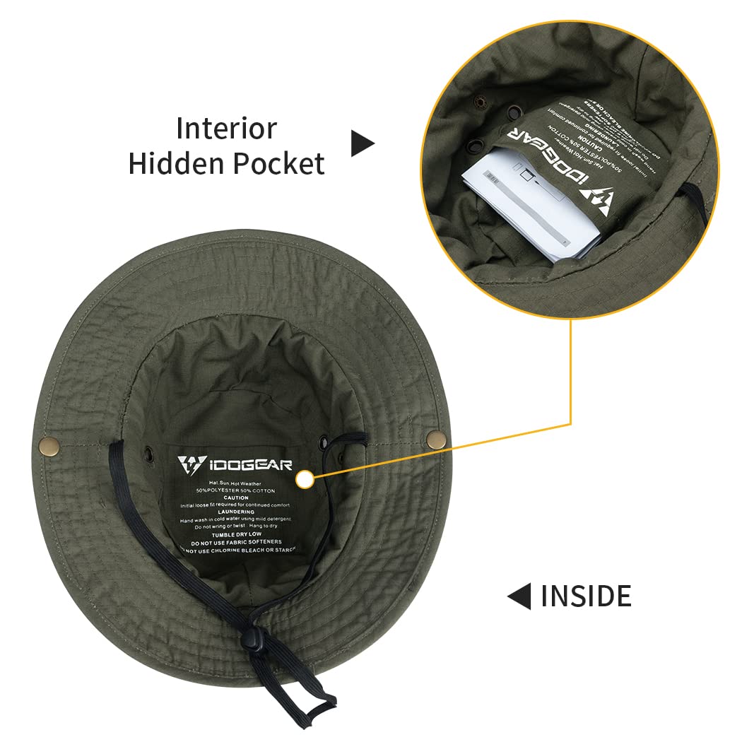 IDOGEAR Sombrero Boonie de ala ancha Para Hombre y Mujer, Ideal Para la Pesca, la Caza y Las actividades al Aire Libre