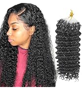 3C Deep Culry Micro Loop Human Hair Extensions for Black Women, 100% Real Human Hair, Black Color...