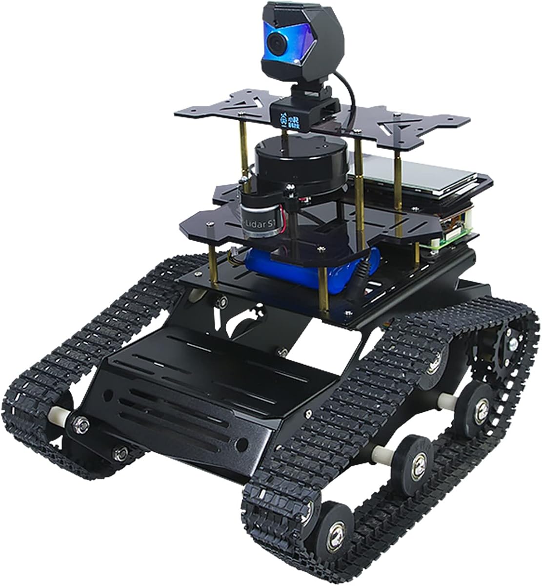 Raspberry Pi Smart AI Robot Car Kit, ROS SLAM Tank Car with LIDAR Mapping Navigation, Hd Camera, 3.5 inch Touch Display Programming Project for Adults(Black with Raspberry Pi)