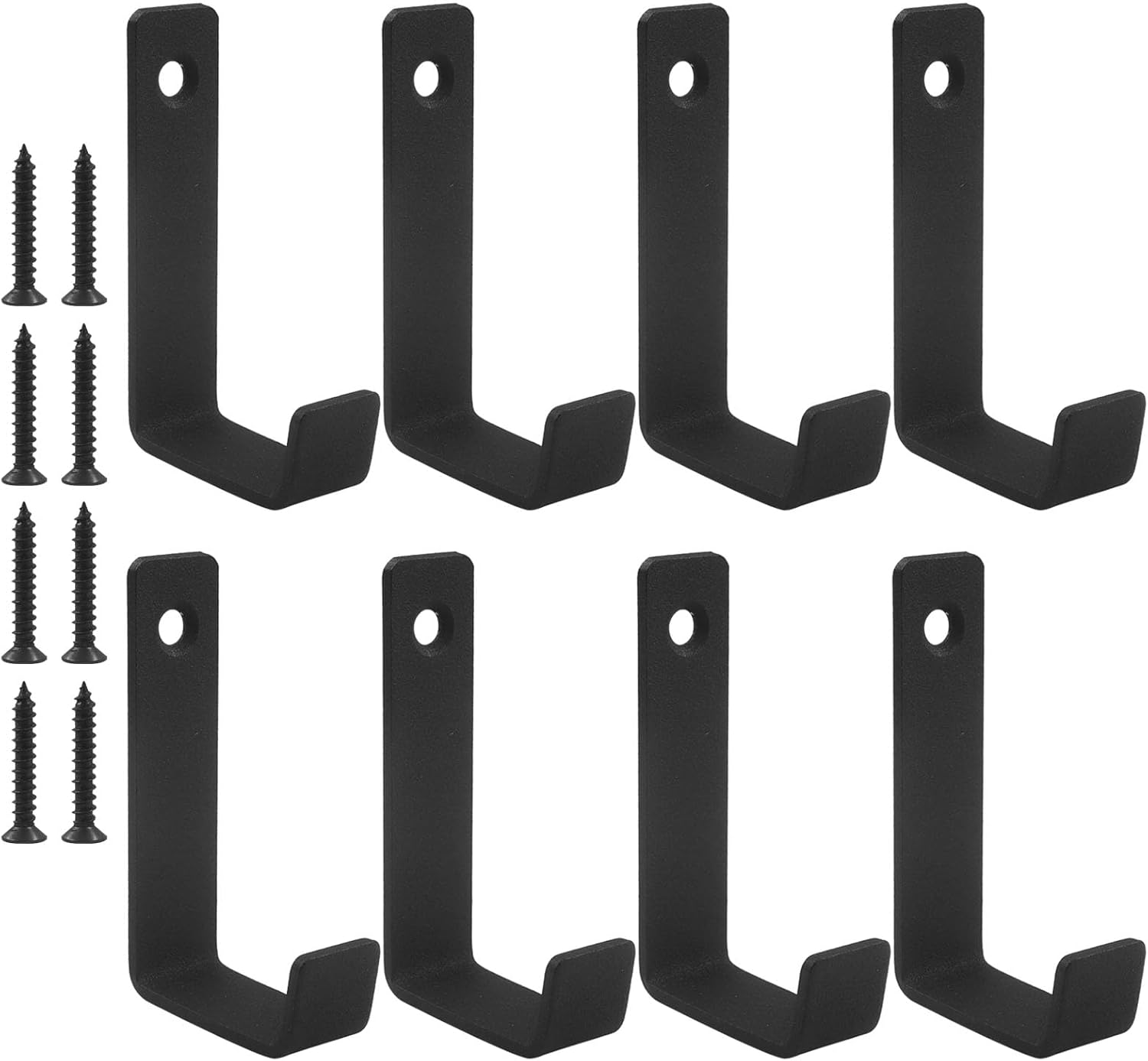 BokWin 8 Pack Steel Wall J Hooks, Black, 3x1.8 Inch