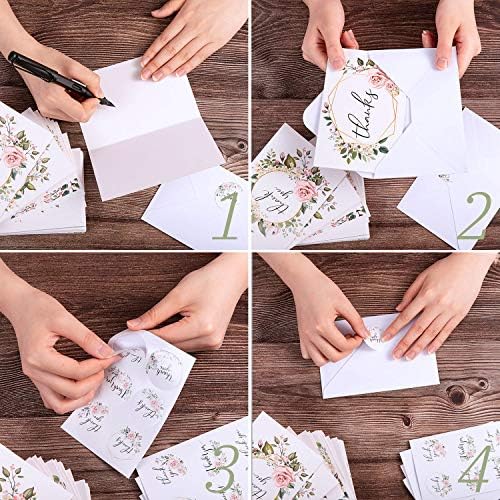 Whaline 48 Pack Thank You Card with Envelopes and Stickers, Watercolor Rose Floral Thank You Note, 6 Style Gratitude Cards for Wedding Greeting Baby Shower Bridal Shower Anniversary, 4 x 6 Inch