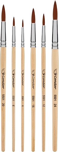 Condor Kit Pincel Artístico - Contém 6 Pincéis Redondos - Conjunto para Pintura em Diversas Superfícies - Ideal para Uso com Tintas à Base D’Água