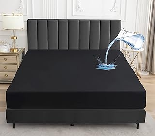 Queen Mattress Protector, Waterproof Mattress Protector 18" Deep Pocket Mattress Protector Breathable Mattress Cover Waterproof Fitted Sheet for Pets Kids Adults (Black 60x80 inch