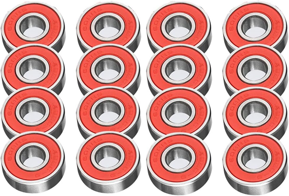 16PCS 608RS Red Skate and Skateboard Metal Wheel Bearings – ABEC 9 Rated – Great for Speed - Skateboards, Inline, Roller Skates, Scooter, Longboard Wheels