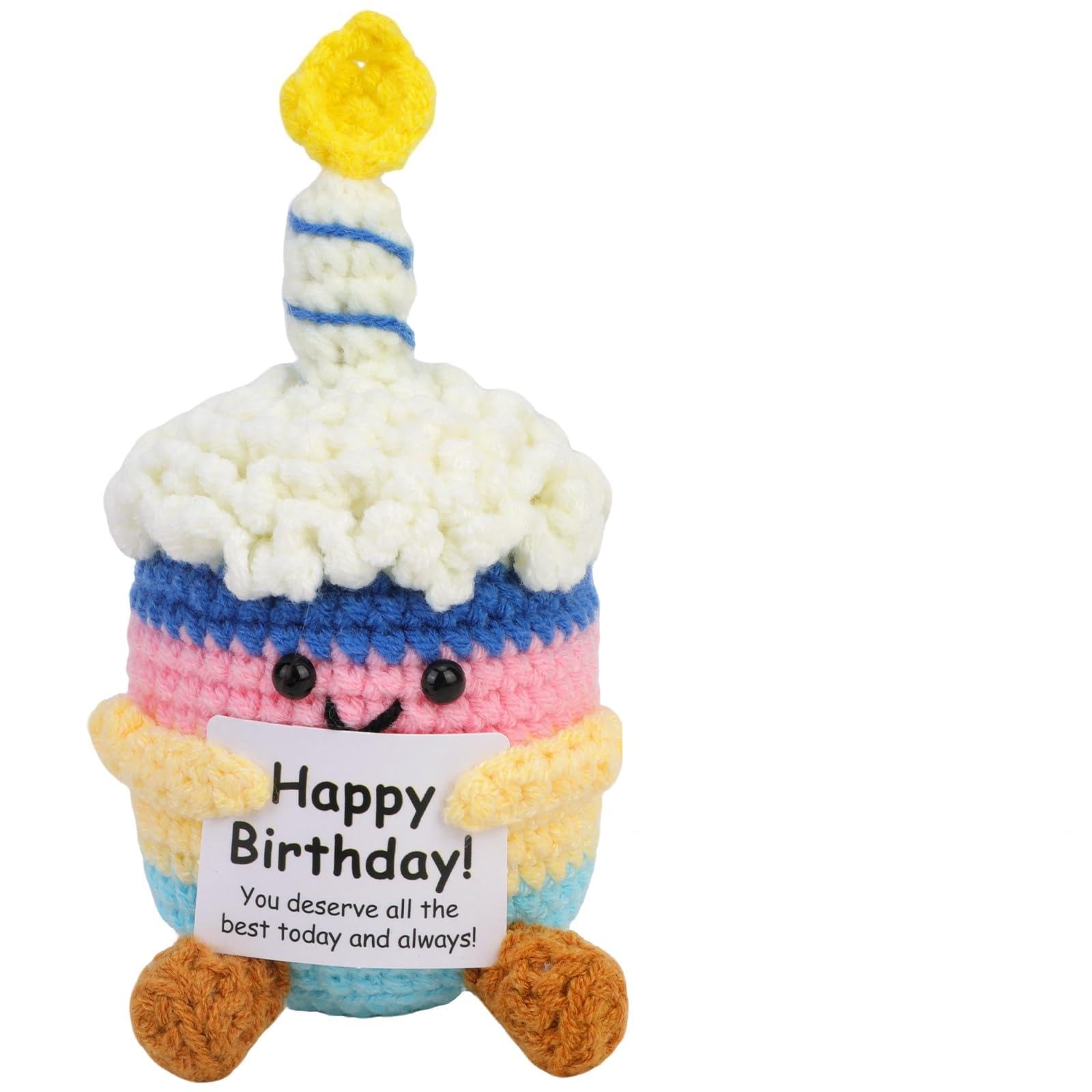 Vspek Positive Crochet Birthday Cupcake, Pocket Hug, Handmade Knitted Doll, Positivity Gifts for Women, Men, Friend, Sister, BFF, Coworker, Home Office Desk Decor โ image 1