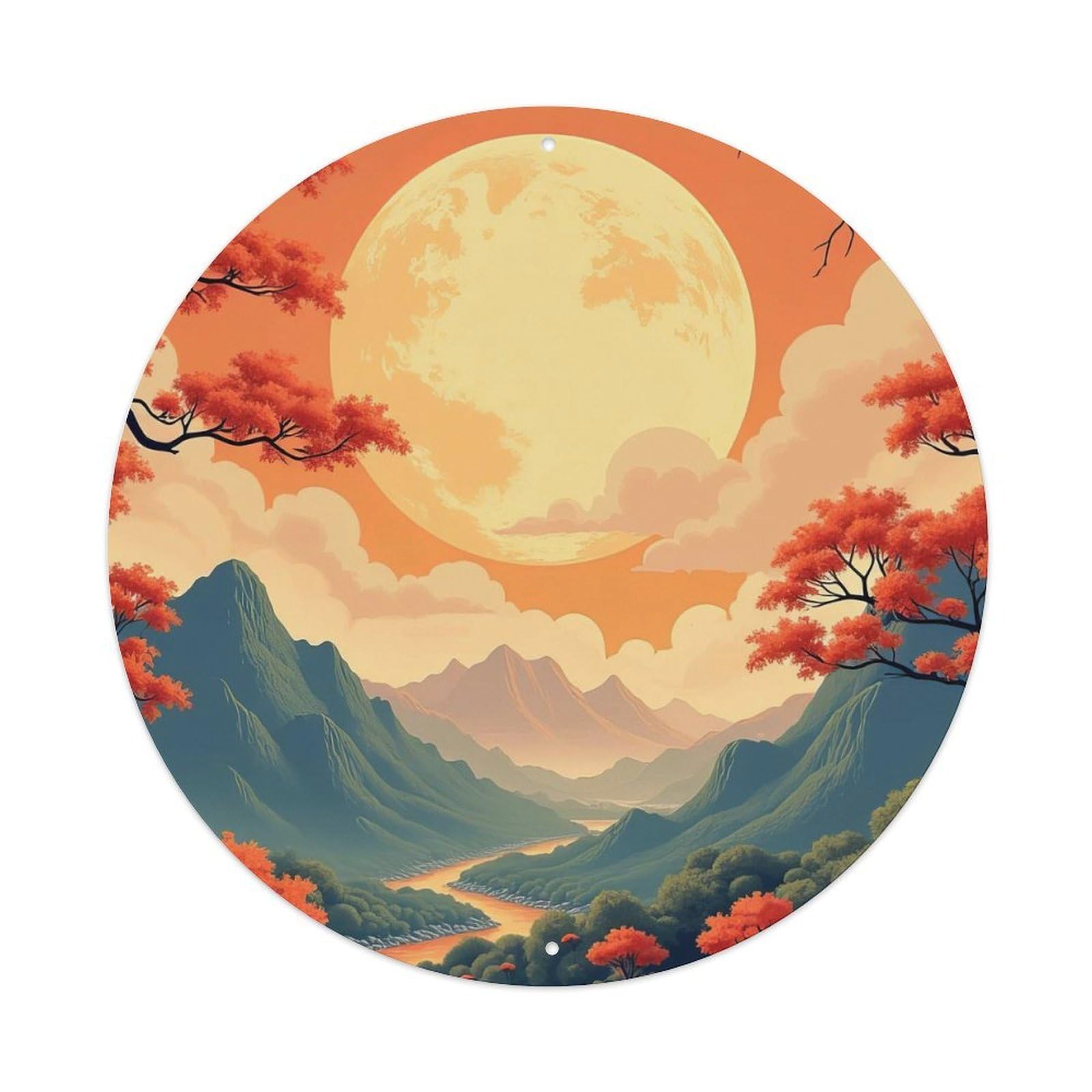 Landscape Art Autumn River Moonscape Vintage Metal Tin Sign Plaque