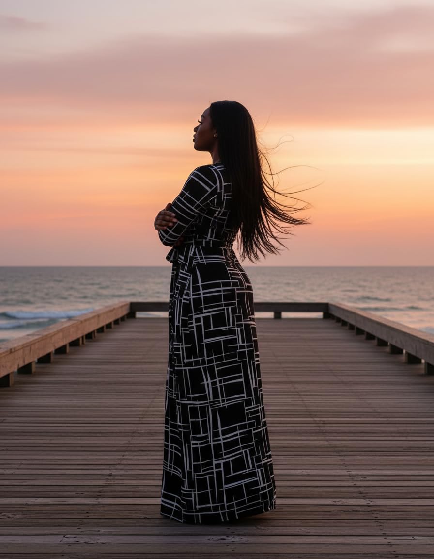 FANDEE Plus Size Maxi Dress for Women Casual Summer Sundress V-Neck 3/4 Sleeve - Image 5