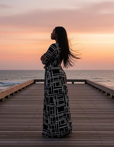 Miniatura 5 de FANDEE Vestido largo de talla grande para mujer, vestido casual de verano con cuello en V, manga 34