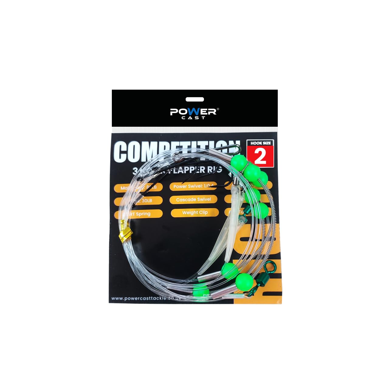 Power Cast Competition Clipped Distance Rigs, 3 Hooks, 80lb Main Line, Size 1/0, 2 and 4 Aberdeen Hooks (3pack) (Hook Size 2)