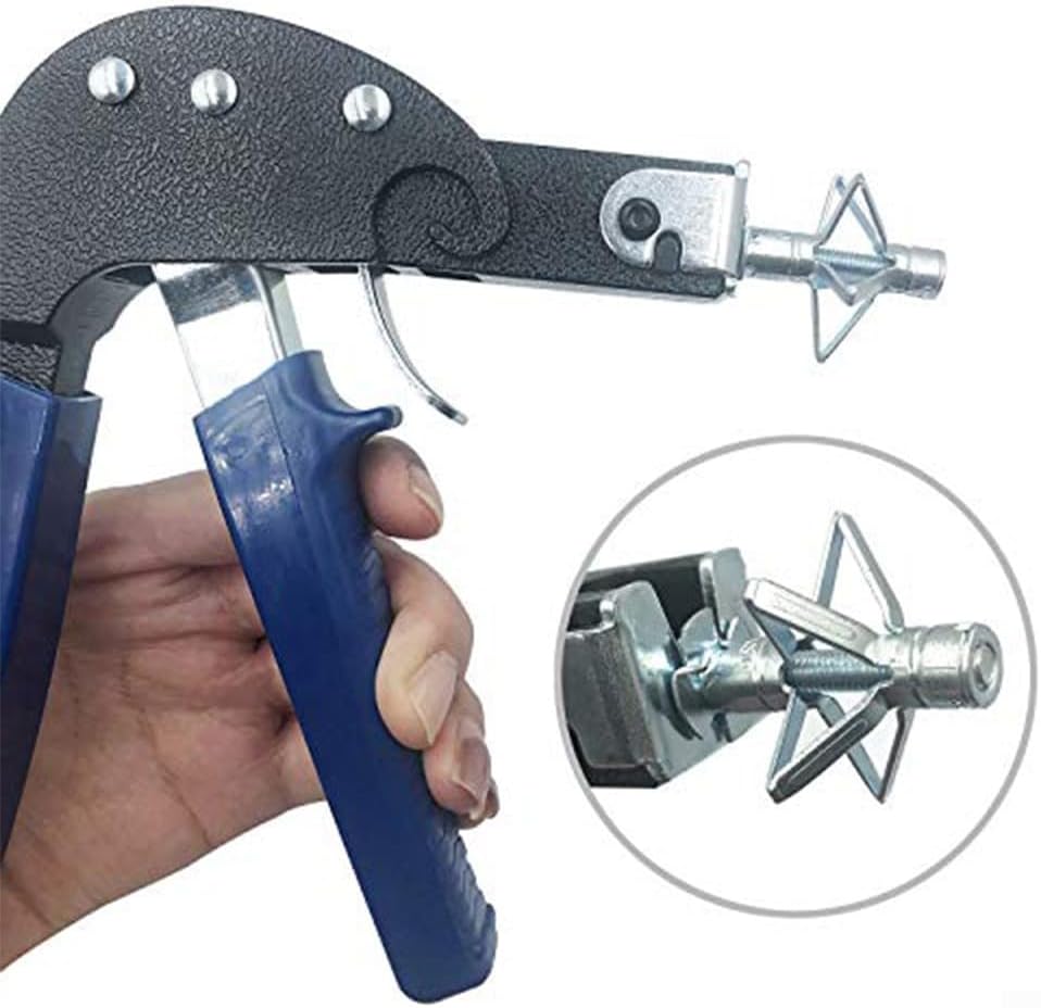 Professional Hollow Wall Anchor Kit for Drywall and Plaster Made of Carbon Steel, Incorporating One Hand Operation and Trigger Action Installation (1pc-Riveter)