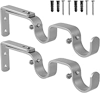 Vista 12 de Soportes de barra de cortina resistentes, soportes ajustables para doble barra, 1 pulgada (2 piezas, negro)