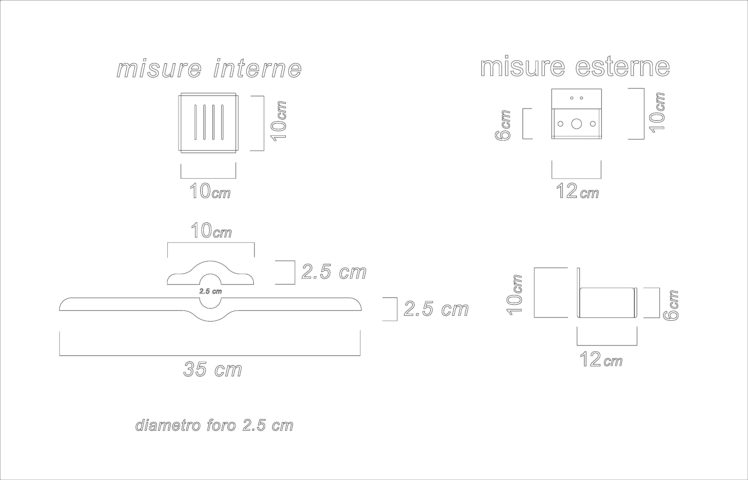 IKONA Soporte para champú para barra de ducha de plexiglás | Fabricado en Italia (12 cm de altura x 38 cm de ancho - 2,5 cm de diámetro)