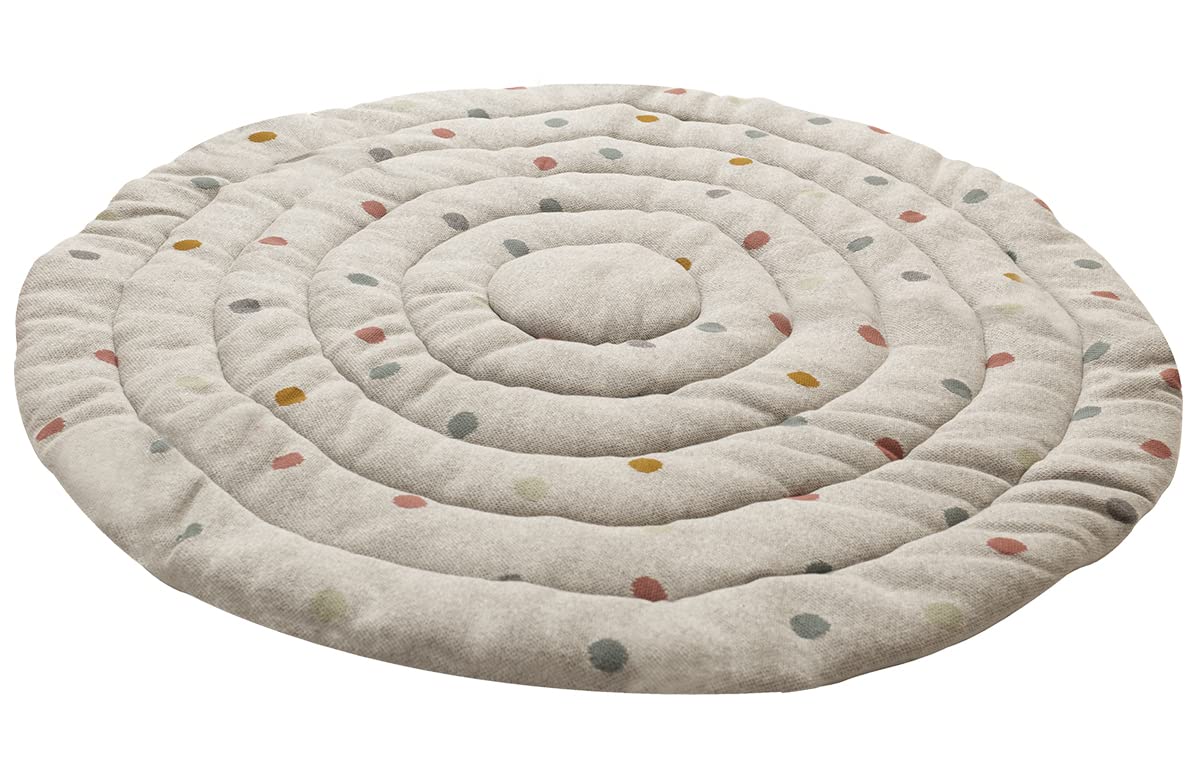 Kindsgut Krabbeldecke Baby rund 120 cm, Baumwolle, Punkte Grau | Gepolsterte Spieldecke 5 cm ab Geburt, OEKO-TEX, Krabbelmatte für Motorik und Bauchlage, waschbar, rollbar, Unisex