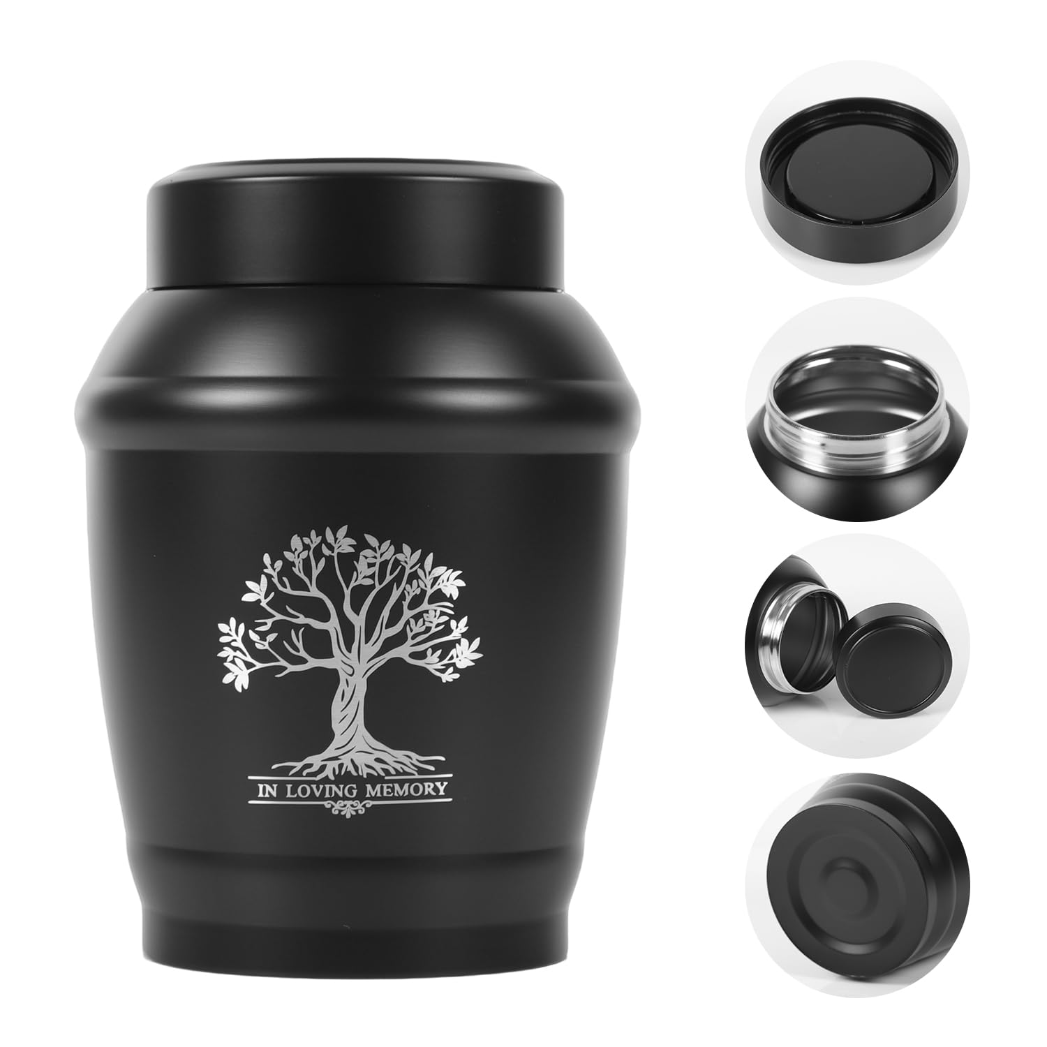 Tree of Life Urnas medianas para cenizas humanas, urnas de tamaño mediano para cenizas adultos, machos y mujeres, urnas pequeñas para cenizas (negro, mediano)