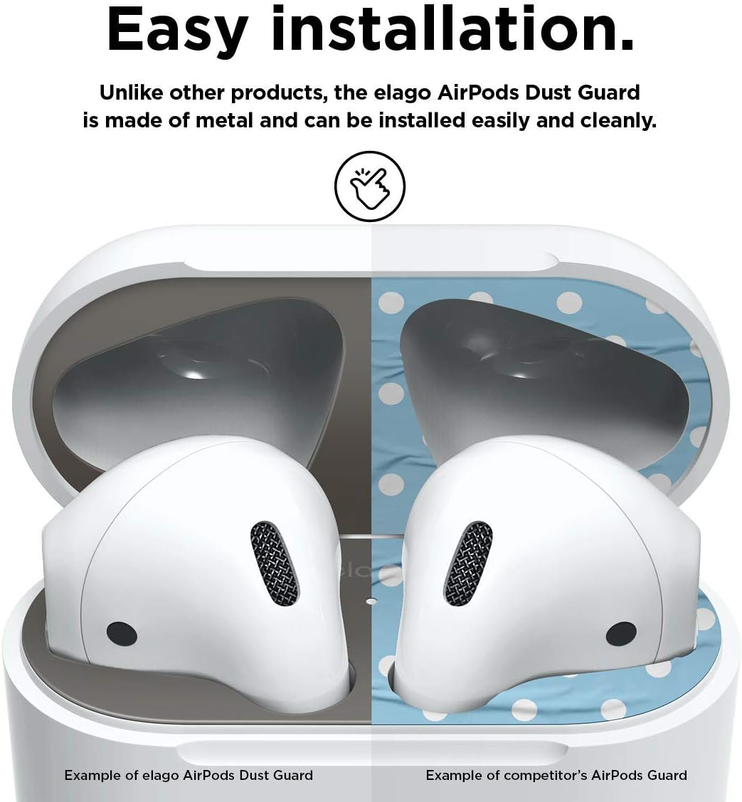 elago Upgraded AirPods Dust Guard (Matte Space Grey, 1 Set) – Dust-Proof Film, Luxurious Looking, Must Watch Easy Installation Video, Protect AirPods from Metal Shavings [US Patent Registered]