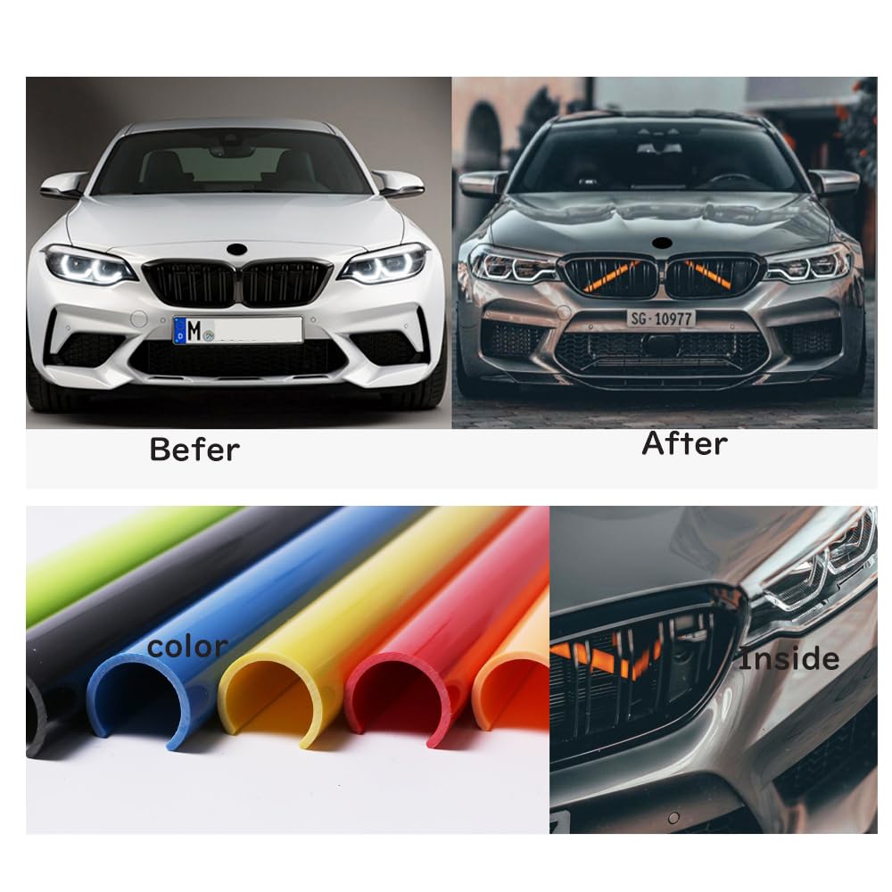 HIBEYO Front Grille Insert Trim For BMW - PVC Decorative Stripes, Sporty Style, Easy Install, Fits F07 F10 F11 F18 F06 F12 F13 F01 F02 F03 F04 F48 F49 F39 F45 F46 Models, 2pcs White