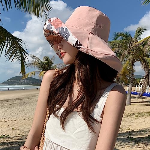 Image of HUAMULAN Women Sun Hat Summer Bucket Beach Boonie Cotton Cap Wide Brim UPF 50