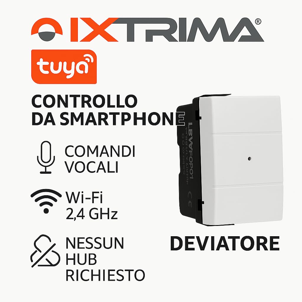 IXTRIMA Deviatore connesso Smart Wifi Tuya frutto modulo compatibile con supporti Bticino Living Nero