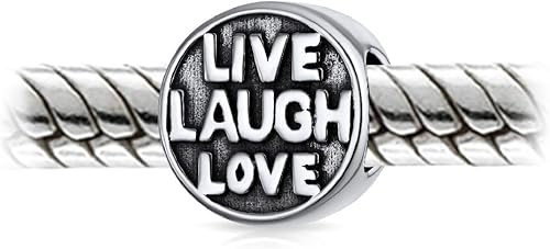 Vista 2 de Palabra Live Laugh Love Mantra Inspirador redondo Charm Bead para mujeres para adolescentes plata esterlina .925 se adapta a pulseras europeas