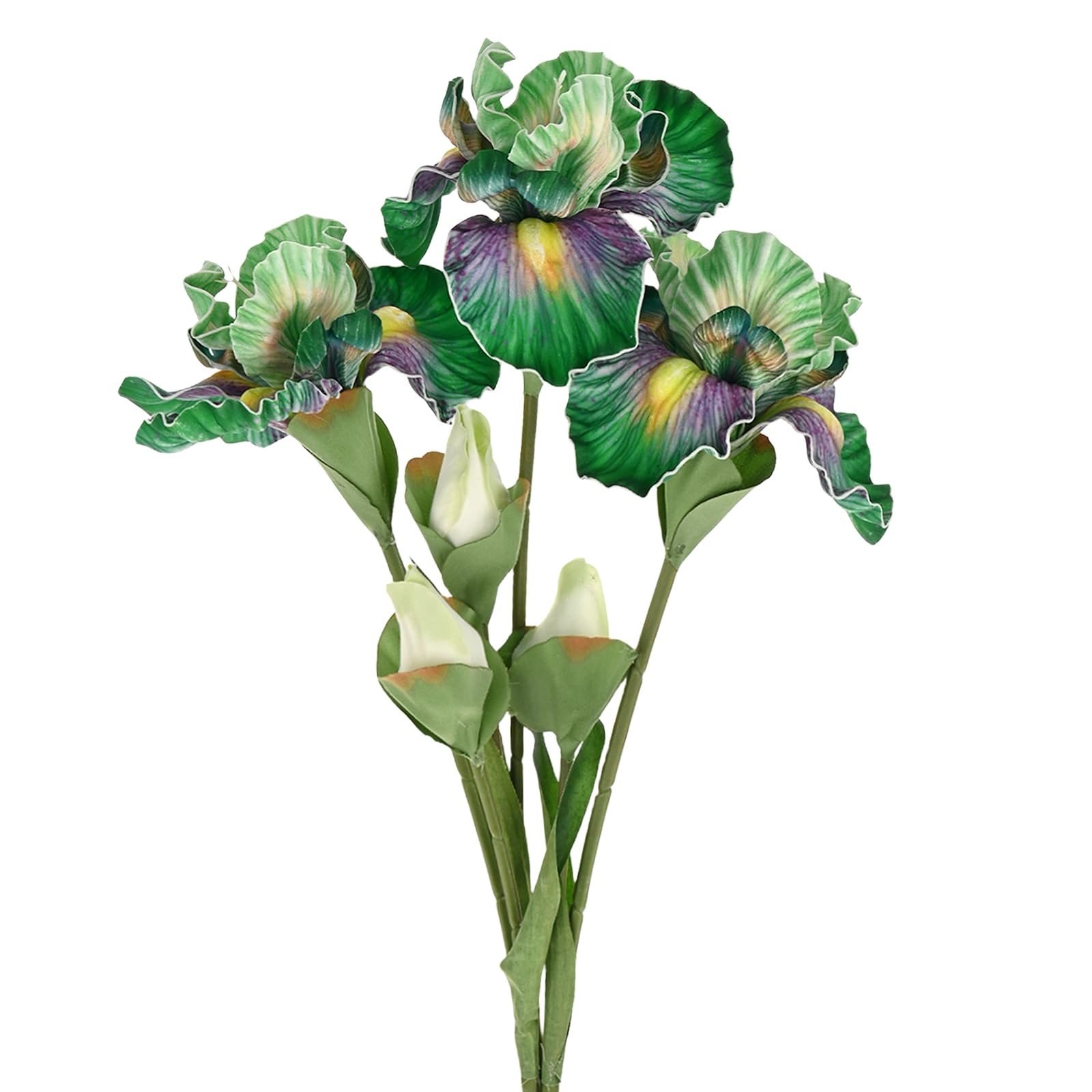 M METERXITY 3-Pack Green Artificial Iris Flowers with Flower Bud,17.7 Inch Faux Iris PU Bouquets Real Touch Faux Flowers for Home/Wedding/Christmas/Party