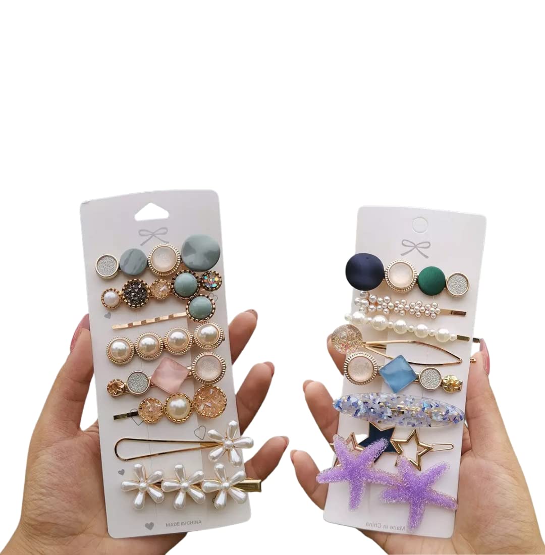 Tresneria® Korean Fashion Hair Clips Set in Trendy Styles and Designs for Women and Girls (GreyBlue) (B0C2V6HG9B) Amazon Price History, Amazon Price Tracker