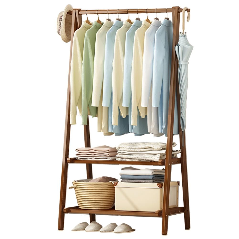 XDLEDMKIZ Wooden Coat Rack with Shoe Storage Heavy Duty Free Standing Clothes Rail for Living Room Hallway Office Bedroom Entryway Coat Hanger Stand 66CM/86CM/116CM Maxim
