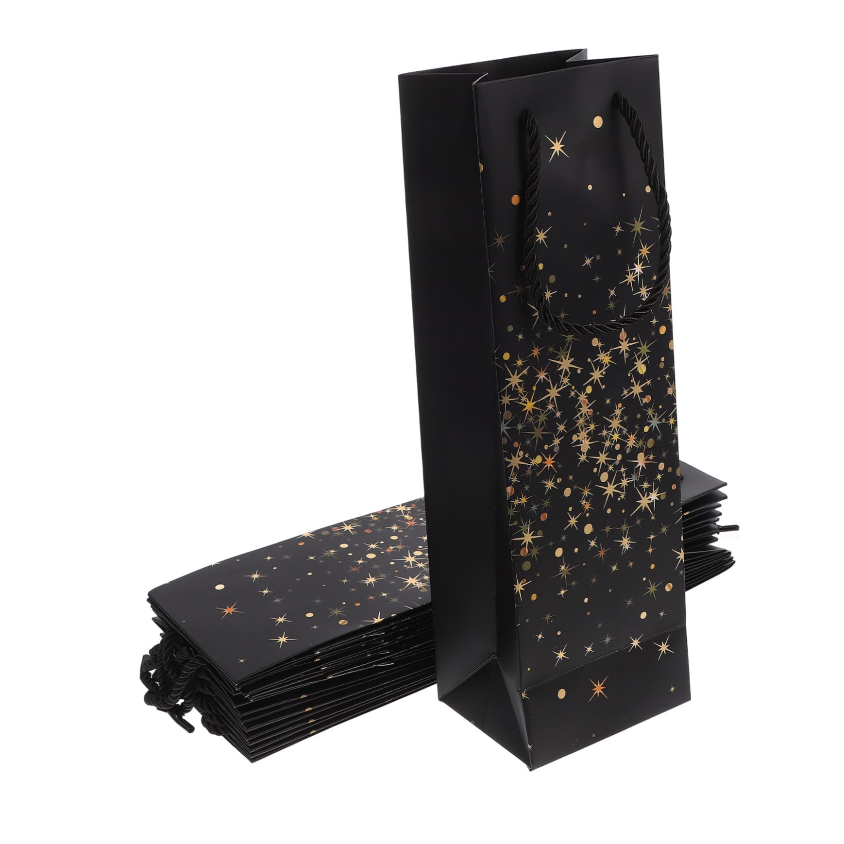 VERDANVERSE 10 Stück Schwarze Papier Weinflaschentaschen Geschenkbeutel für Geburtstag und Besondere Anlässe Elegant Wiederverwendbar und Leicht zu Tragen