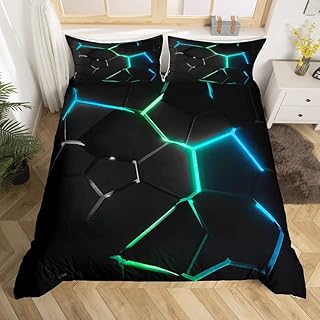 Honeycomb Duvet Cover Hexagonal Black Green Bedding Set for Kids Boys Girls Children Geometrical Beehive Comforter Cover Ultra Soft Decor Simplistic Bedspread Cover Quilt Cover 3Pcs Full Size