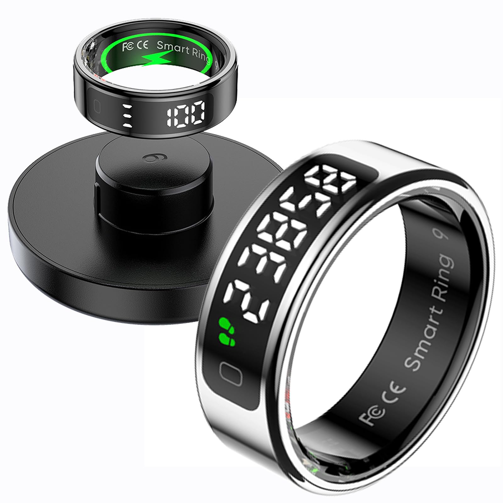 findtime Smart Ring Fitness Ring con display LED Display Smartring Uomo Donna Android iOS Contapassi cardiofrequenzimetro SpO2 Fitness Tracker Anello Sonno Attività Tracker IP68 Tik Tok Scrolling Ring