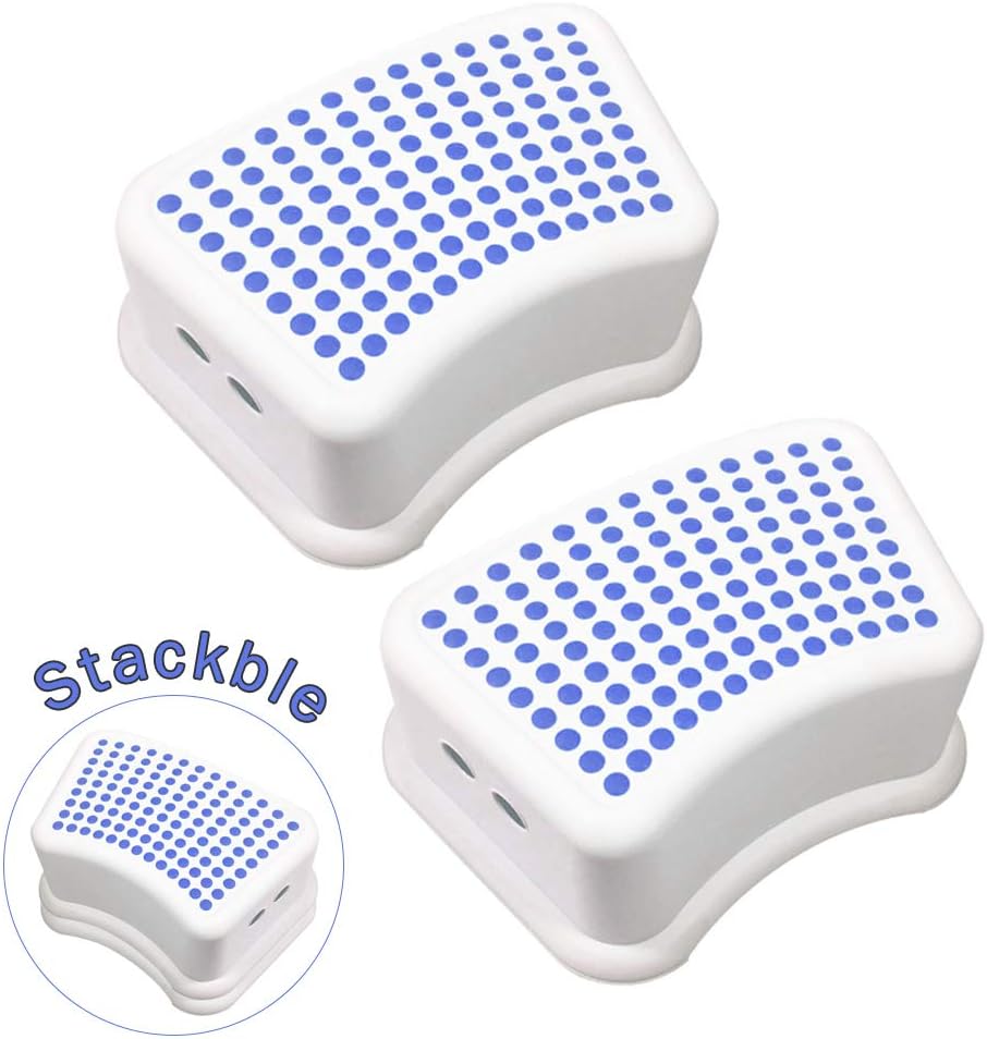 1 Step Stools for Kids - (2 Pack, Dark Blue) Toddler Step Stools for Toilet Potty Training, Bathroom and Kitchen - Slip Resistant Soft Grip for Safety, Stackable -SINCOS