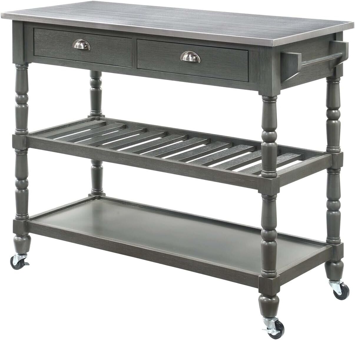 HomeStock Stainless Steel Kitchen Cart with Drawers - 3 Tier Rolling Utility Cart Wirebrush Dark Gray
