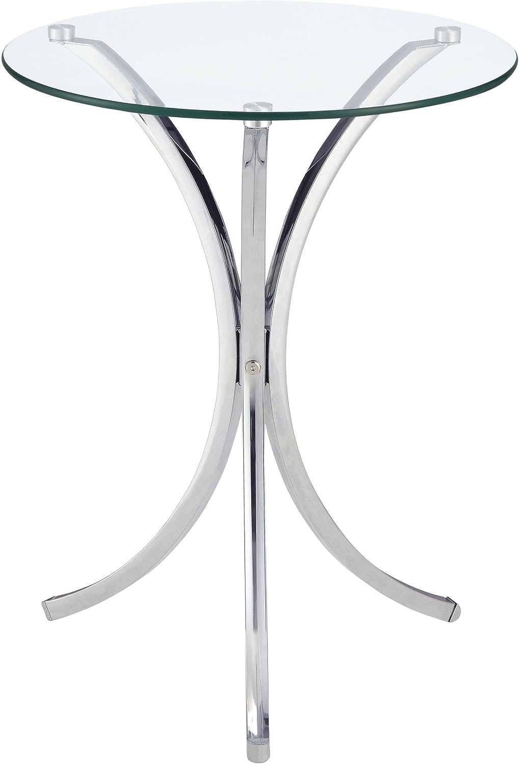 BOWERY HILL End Table Coffee Accent Table, Round, Contemporary, Indoor in Glass Top and Metal, Chrome