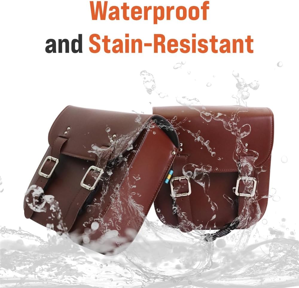 Japard Leather Motorcycle Saddlebags, Retro Bicycle Rack Bag, 2 Pcs Pannier Rear Rack Bike Bags, Biker Side Bags, Brown