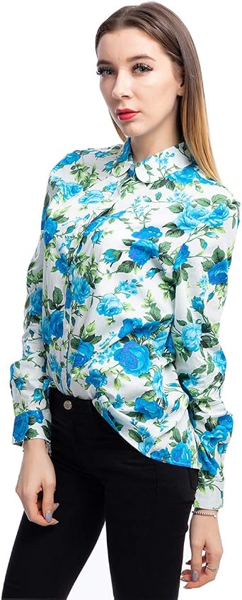 Womens Blouses Casual Long Sleeve Work Button Down Dress Hawaiian Shirts Tops