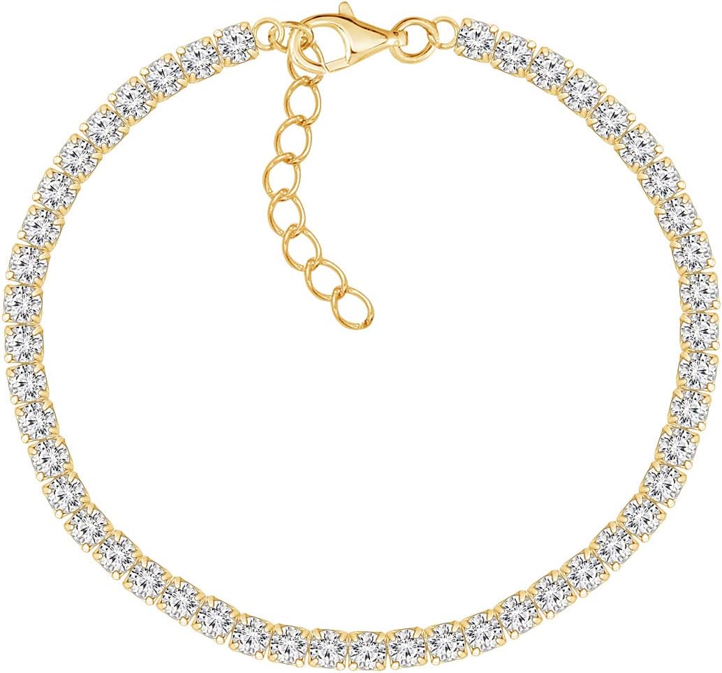 Marilyn Monroe Dainty Tennis Bracelet | 14K Gold Plated Solid 925 Sterling Silver Tennis Bracelet for Women and Men | 2mm Round Cut Cubic Zirconia CZ Simulated Diamond