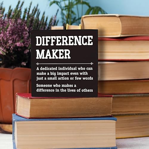 Miniatura 28 de HTBIG Letrero inspirador para decoración de oficina, decoración de escritorio, caja de madera rústica, negra, bloque de madera, placa para hogar