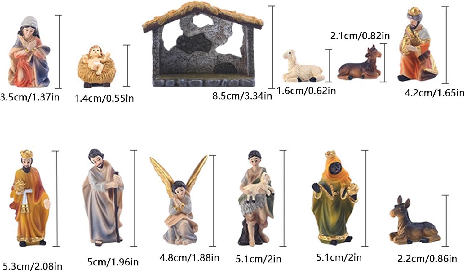 Nativity Tabletop Scenes, 12pcs Resin Hand-Painted Nativity Figurines | Holy Family Religious Figurine Adornmen Indoor Outdoor, Home Living Room Church Decoration