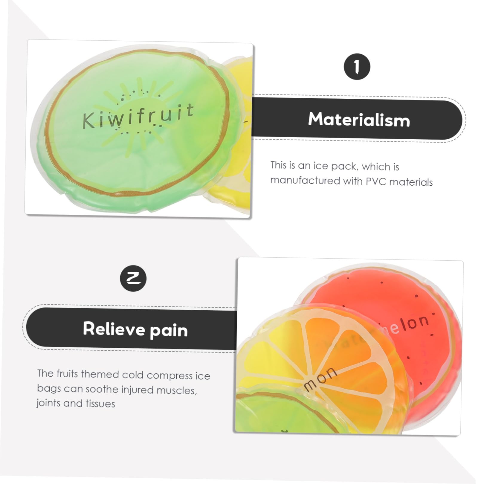 ORFOFE 12pezzi Borse Ghiaccio Riutilizzabili Tema Frutta Impacchi Gel Per Raffreddamento Per Sport e Sollievo Da Infortuni Variati Dragon Fruit Kiwi