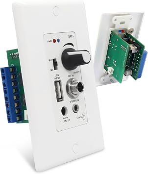 Wall Amplifier Compatible with Bluetooth 4 Channels Volume Control Wall Plate with USB/MIC/AUX3.5mm Inputs Terminal Block Connect 4 Speakers
